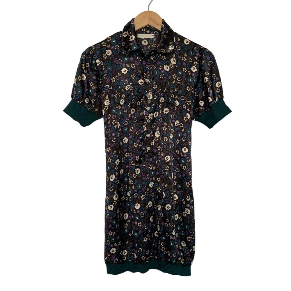 Italian Satin Mini Dress | Size S | Black Floral Print